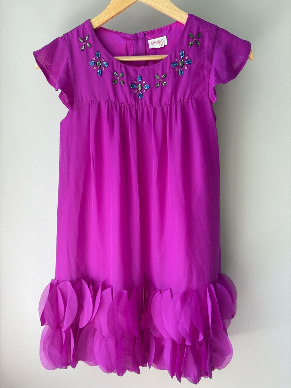 CAT & JACK Magenta Fuscia Embellished Jeweled Girls Party Dress Size 10-12